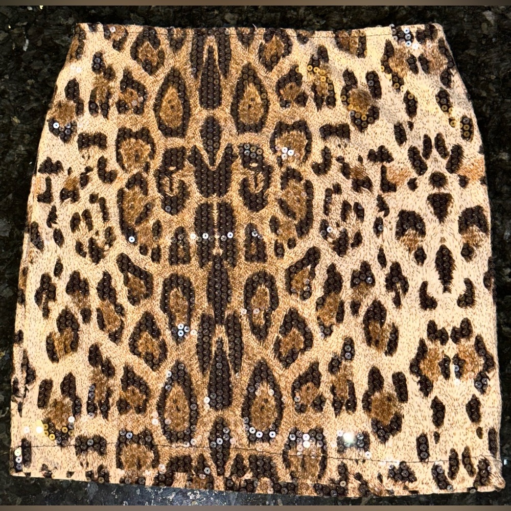 Leopard Print Sequin Skirt